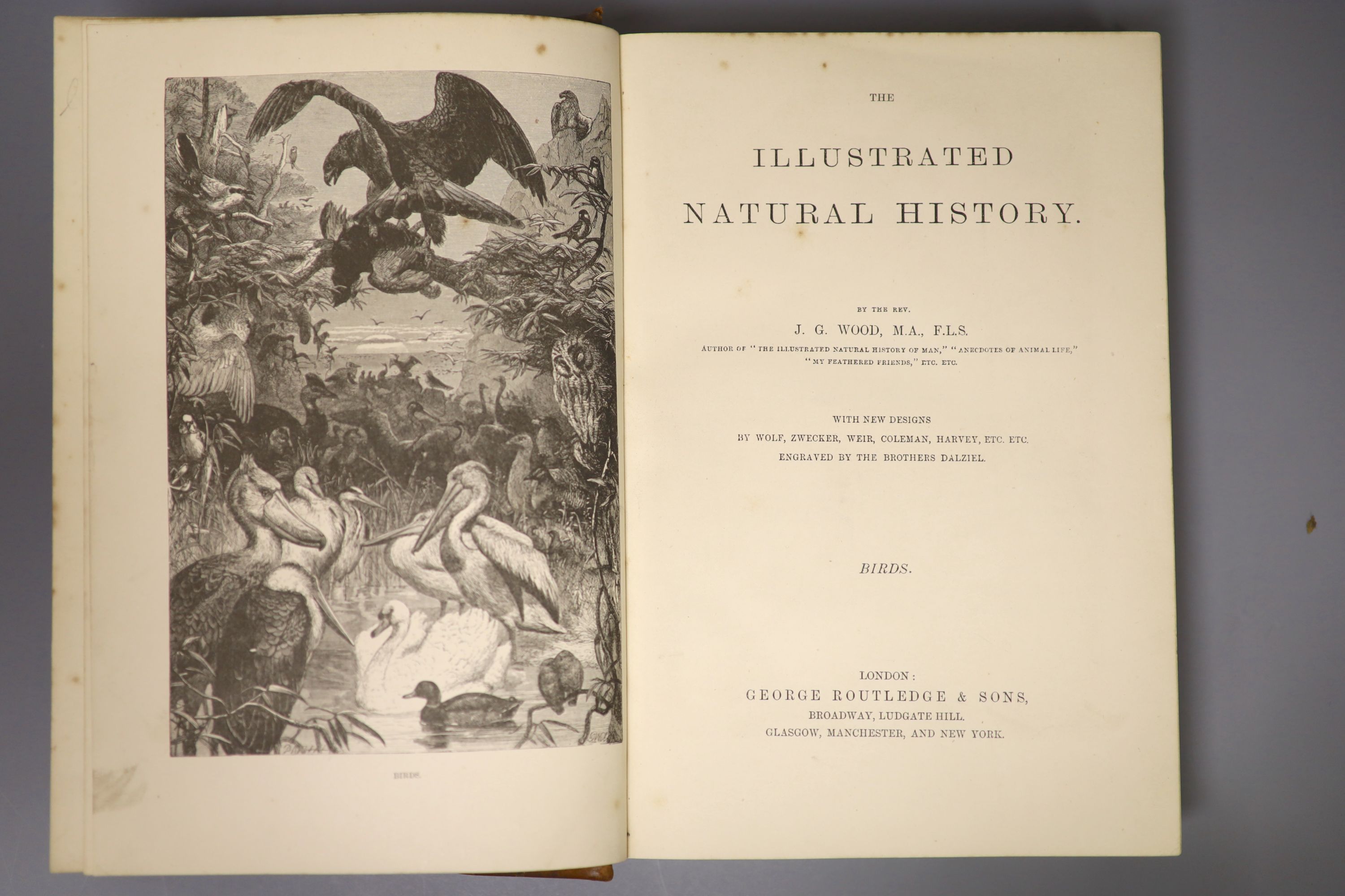 Wood, Rev. J. G - The Illustrated Natural History, qto, half calf, - Birds, George Routledge, London, [1872]; Yarrell, William - A Natural History of British Birds, 4 vols, 8vo, cloth, John Van Voorst, London, 1882-84; M